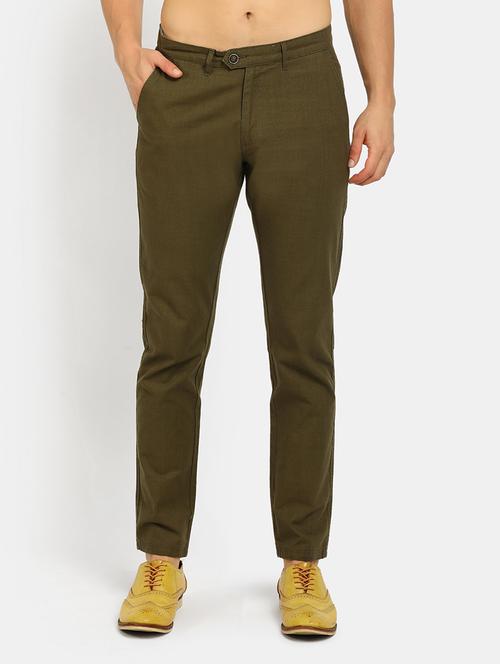 green solid chinos casual trouser - 19590550 - Very Small Image - 1