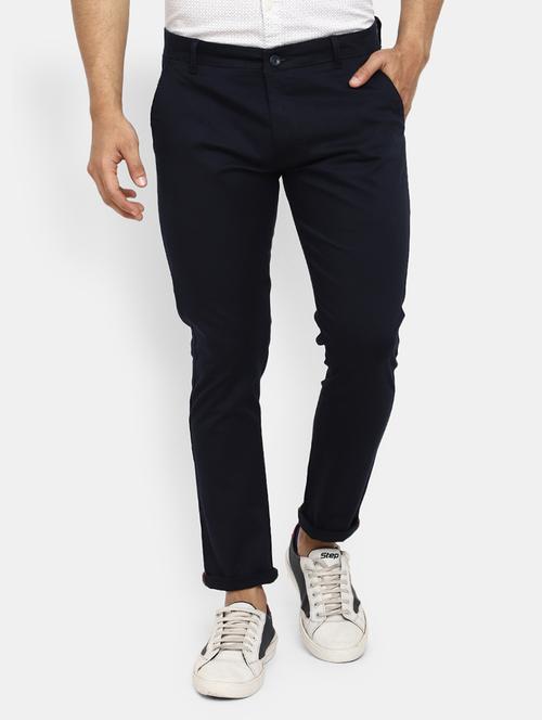 navy blue solid chinos casual trouser - 19590583 - Very Small Image - 1
