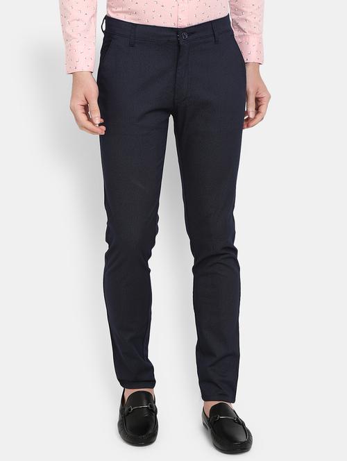 solid navy blue flat front chinos trouser - 19590616 - Very Small Image - 1