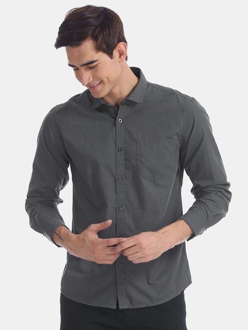 grey cotton casual shirt - 19591882 - Very Small Image - 1