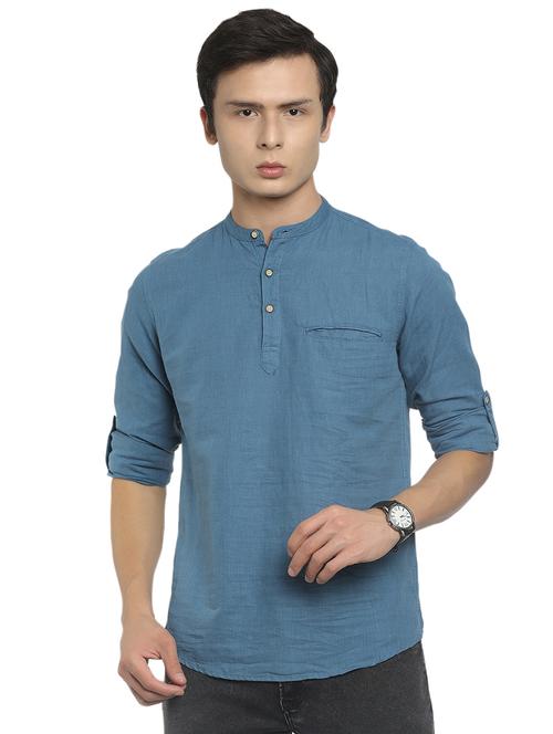 solid blue detailed casual shirt - 19591891 - Very Small Image - 1