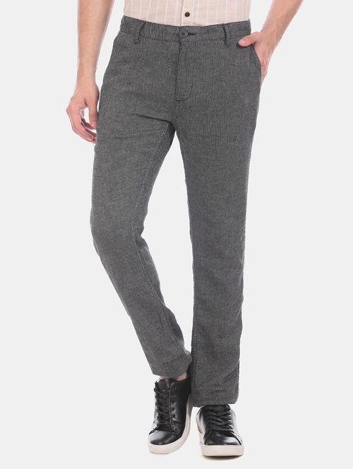 grey solid chinos casual trouser - 19592203 - Very Small Image - 1