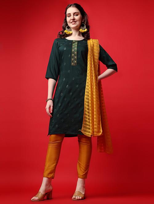 crepe green kurta pant set - 19594045 - Very Small Image - 1
