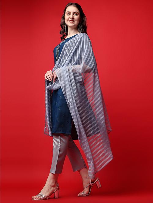 crepe blue kurta pant set - 19594046 - Very Small Image - 1