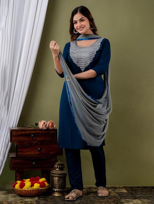 cotton blue kurta pant set - 19594054 - Very Small Image - 1