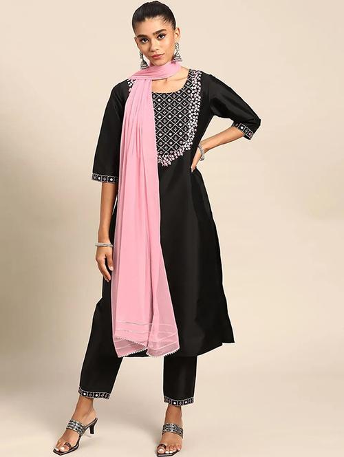 cotton black kurta pant set - 19594061 - Very Small Image - 1
