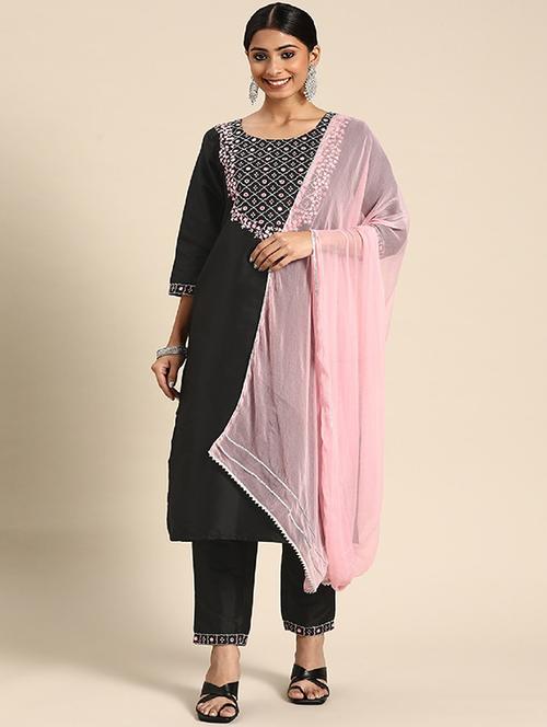 black art silk kurta pant set - 19594062 - Very Small Image - 1