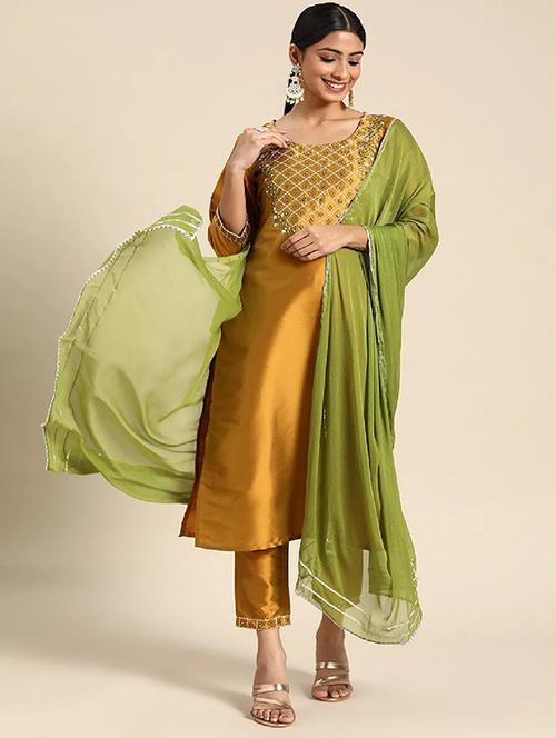 yellow art silk kurta pant set - 19594064 - Very Small Image - 1