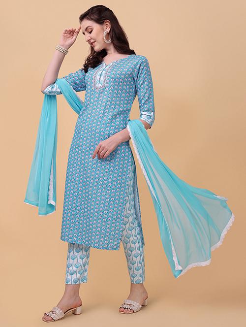 cotton blue kurta pant set - 19594078 - Very Small Image - 1