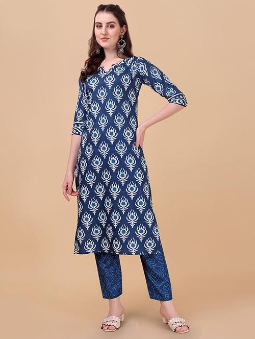 cotton blue kurta pant set - 19594080 - Very Small Image - 1