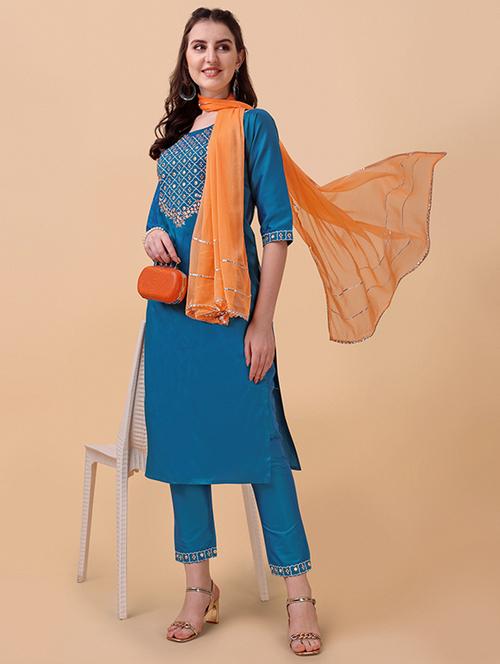 cotton blue kurta pant set - 19594087 - Very Small Image - 1