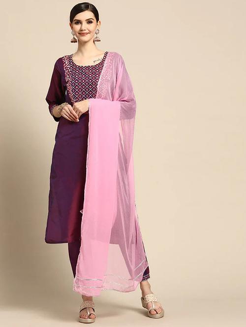 cotton pink kurta dupatta set - 19594093 - Very Small Image - 1