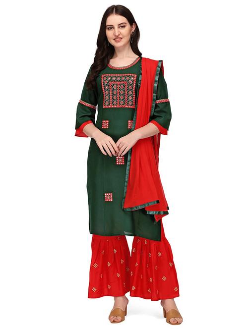 cotton green kurta sharara set - 19594101 - Very Small Image - 1