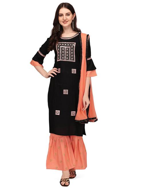 cotton black kurta sharara set - 19594104 - Very Small Image - 1