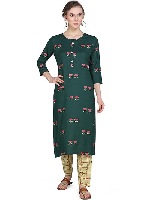 rayon green kurta palazzo set - 19594120 - Very Small Image - 1