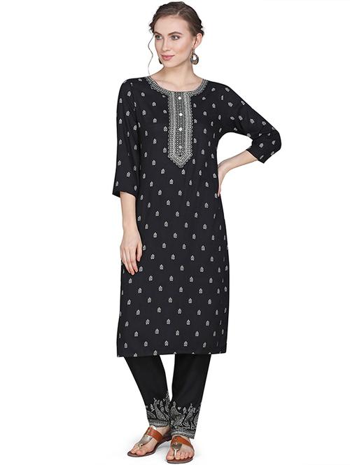 rayon black kurta palazzo set - 19594121 - Very Small Image - 1