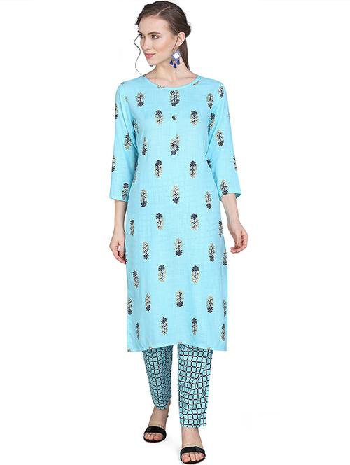 rayon blue kurta palazzo set - 19594126 - Very Small Image - 1
