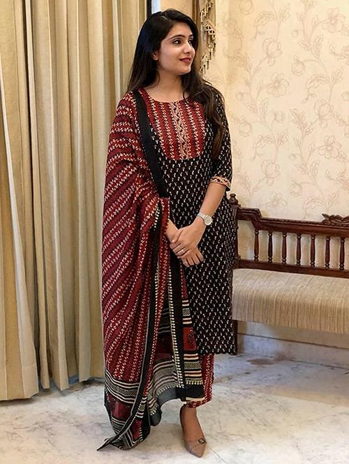 cotton black kurta salwar set - 19594279 - Very Small Image - 1