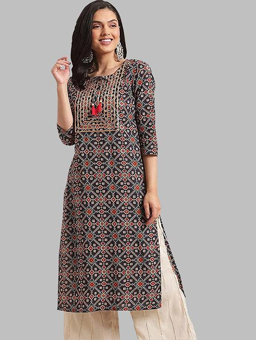 key hole neck straight kurta - 19595656 - Very Small Image - 1