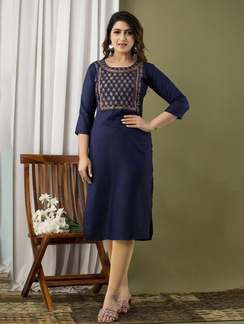 round neck embroidered straight kurta - 19596240 - Very Small Image - 1