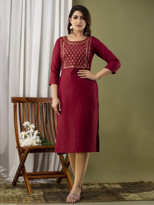embroidred solid straight kurta - 19596241 - Very Small Image - 1