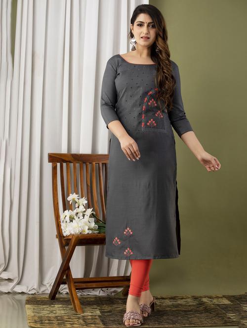 embroidered solid straight kurta - 19596242 - Very Small Image - 1