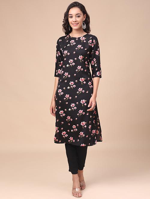 round neck floral straight kurta - 19596249 - Very Small Image - 1