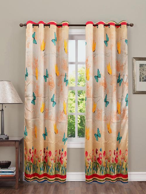 sb interio door high quality satin orange color printed curtain pack of 22 - 19596277 - Very Small Image - 1