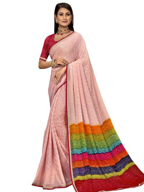 pink self design printed saree with blouse - 19597073 - Very Small Image - 1