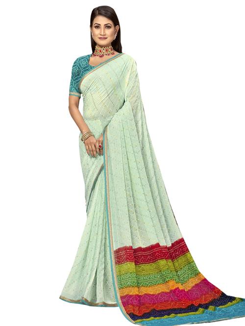 light green self design printed saree with blouse - 19597076 - Very Small Image - 1