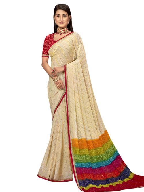 beige self design printed saree with blouse - 19597078 - Very Small Image - 1