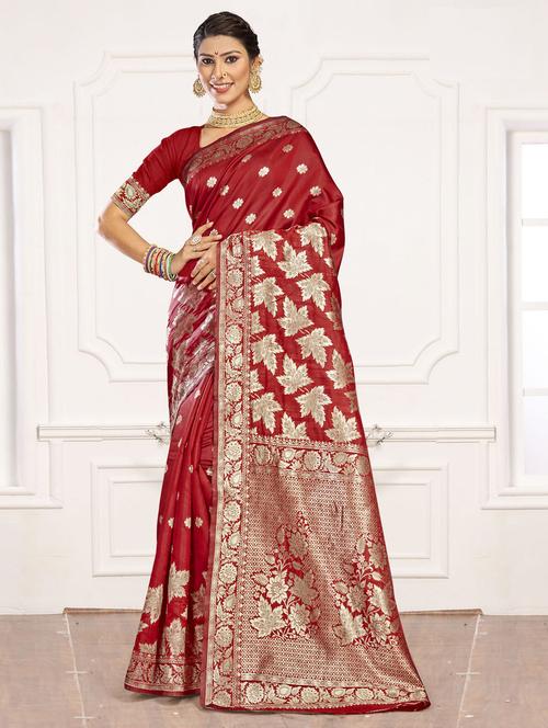 floral woven saree with blouse - 19597110 - Very Small Image - 1