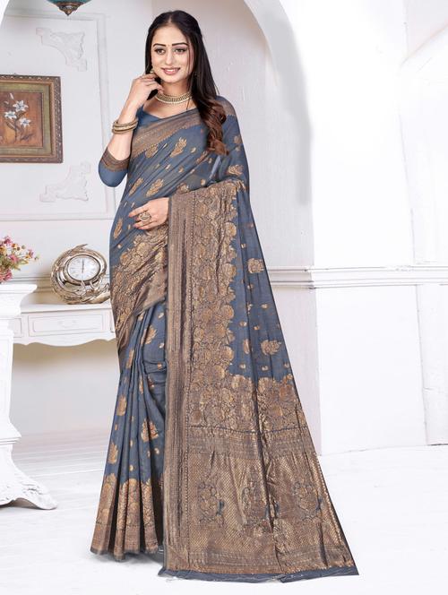 florals prints woven saree with blouse - 19597121 - Very Small Image - 1