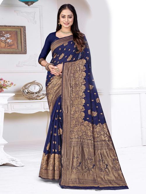florals prints woven saree with blouse - 19597124 - Very Small Image - 1