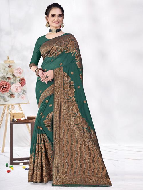 cotton floral woven saree with blouse - 19597127 - Very Small Image - 1