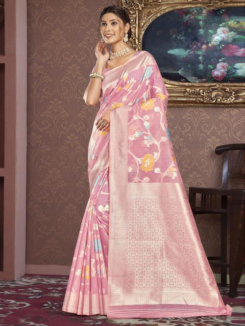 organza brasso woven saree with blouse - 19597140 - Very Small Image - 1