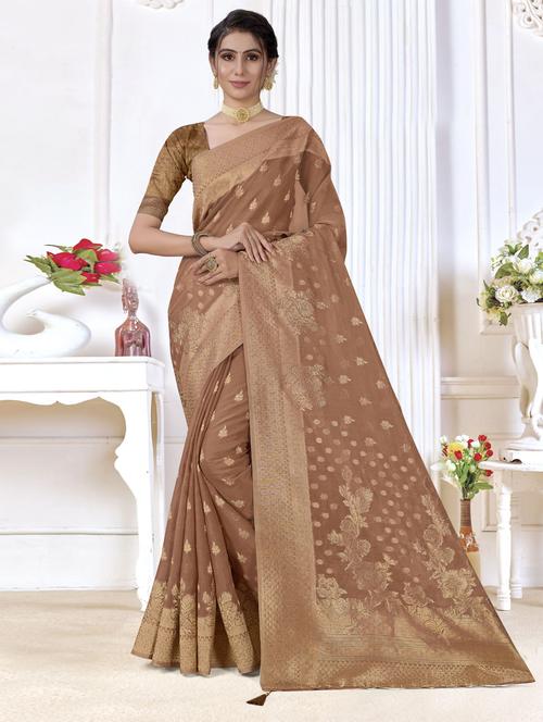 floral woven saree with blouse - 19597153 - Very Small Image - 1