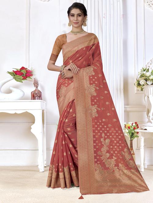 organza brasso woven saree with blouse - 19597154 - Very Small Image - 1