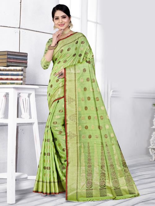 silk blend woven saree with blouse - 19597661 - Very Small Image - 1