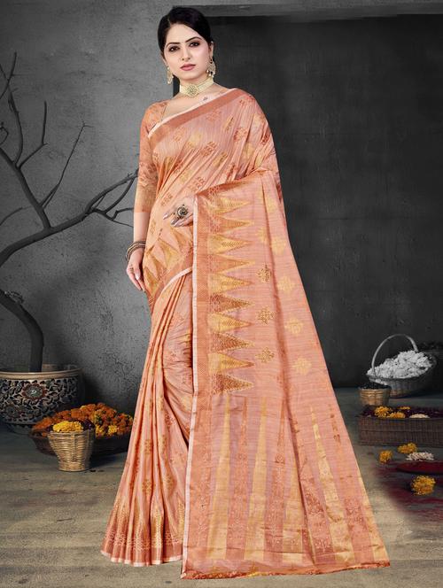 silk blend woven saree with blouse - 19597668 - Very Small Image - 1