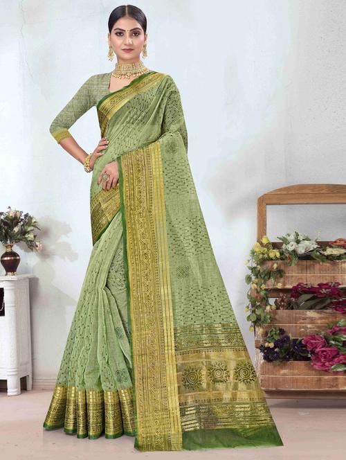 self design woven saree with blouse - 19597683 - Very Small Image - 1