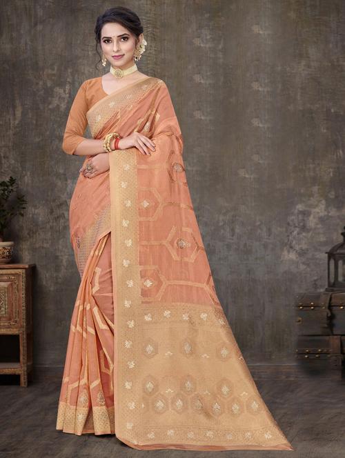 organza printed saree with blouse - 19597693 - Very Small Image - 1