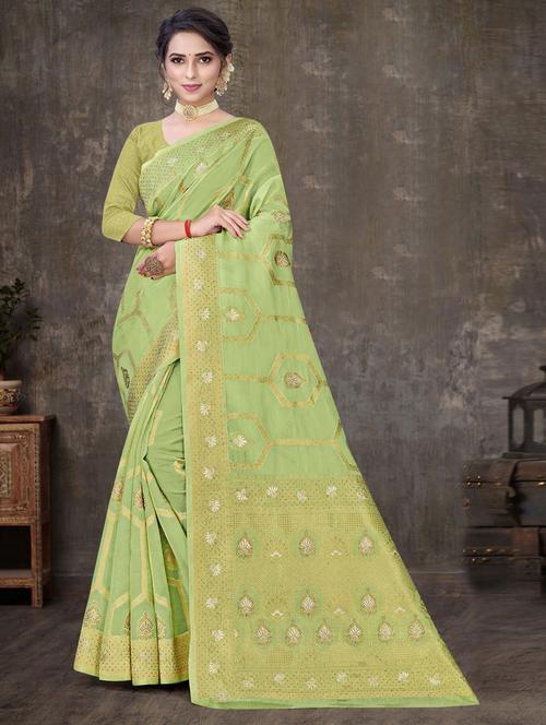 organza printed saree with blouse - 19597696 - Very Small Image - 1