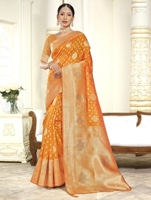 organza brasso woven saree with blouse - 19597699 - Very Small Image - 1