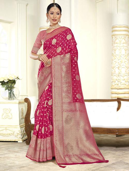 self design banarasi saree with blouse - 19597700 - Very Small Image - 1