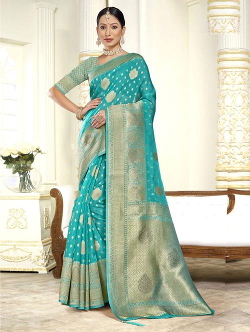 organza brasso woven saree with blouse - 19597703 - Very Small Image - 1