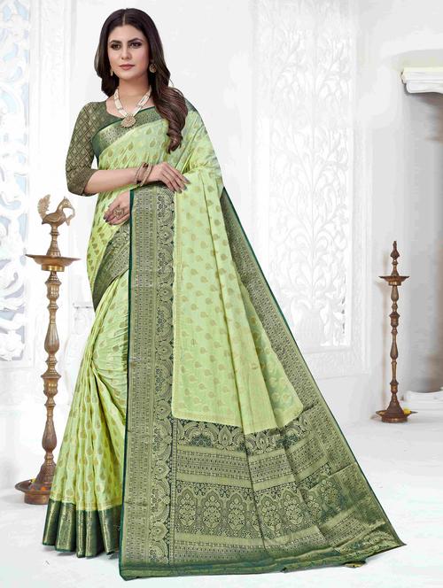 floral banarasi saree with blouse - 19597740 - Very Small Image - 1