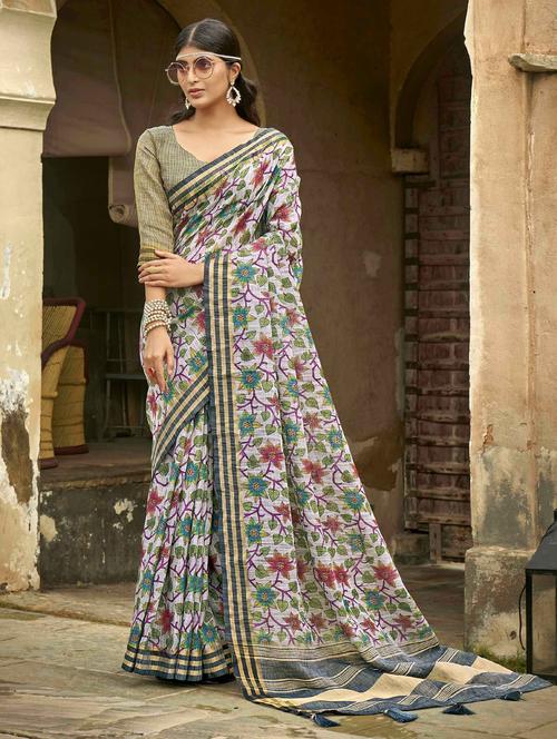 cotton woven saree with blouse - 19597745 - Very Small Image - 1