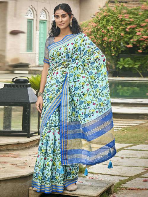 florals prints woven saree with blouse - 19597747 - Very Small Image - 1