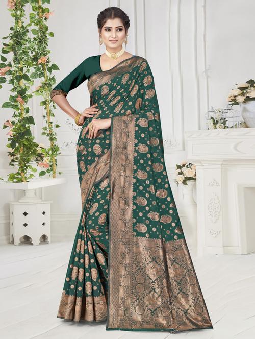 self design woven saree with blouse - 19597764 - Very Small Image - 1